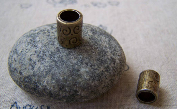 Accessories - 10 Pcs Antique Bronze Flower Tube Cylinder Beads Pendant  10mm A5689