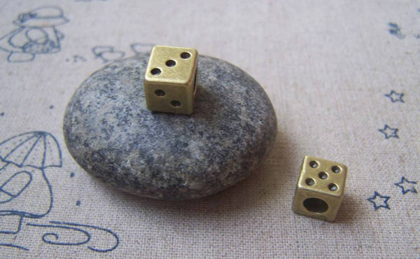 Accessories - 10 Pcs  Antique Bronze Gambling Dice Cube Beads 9mm A4939