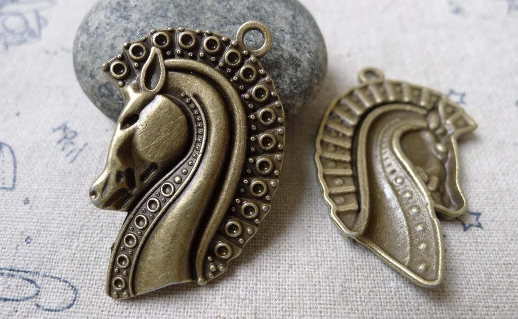 Accessories - 10 Pcs Antique Bronze Horse Head Pendants Charms 25x40mm A6726
