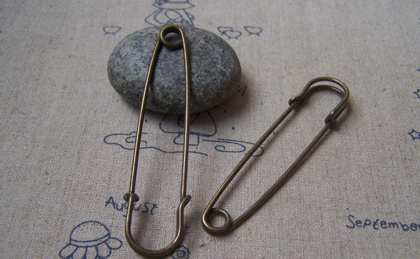 Accessories - 10 Pcs Antique Bronze Safety Pins Brooch Findings 15x70mm A4771