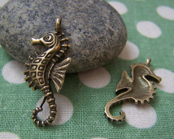 Accessories - 10 Pcs Antique Bronze Seahorse Charms 12x26mm A3401
