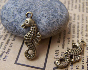 Accessories - 10 Pcs Antique Bronze Seahorse Charms Double Sided 10x24mm A656