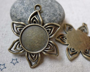 Accessories - 10 Pcs Antique Bronze Sunflower Base Settings Pendant Match 16mm Cabochon  A6081