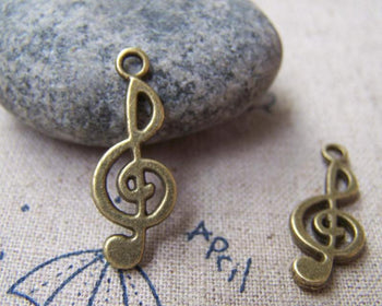 Accessories - 10 Pcs Antique Bronze Treble Clef Flat Music Note Charms 10x26mm A3442