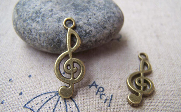 Accessories - 10 Pcs Antique Bronze Treble Clef Flat Music Note Charms 10x26mm A3442