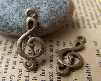 Accessories - 10 Pcs Antique Bronze Treble Clef Flat Music Note Charms 11x23mm A2765