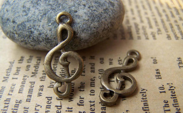 Accessories - 10 Pcs Antique Bronze Treble Clef Flat Music Note Charms 11x23mm A2765