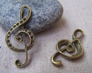 Accessories - 10 Pcs Antique Bronze Treble Clef Music Note Charms  15x33mm A1694