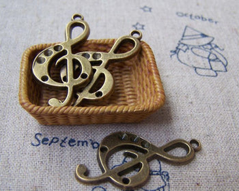 Accessories - 10 Pcs Antique Bronze Treble Clef Music Note Charms 17x36mm A1707