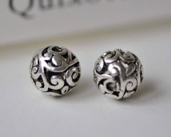 Accessories - 10 Pcs Antique Silver 3D Filigree Flower Ball Beads 8mm A6400