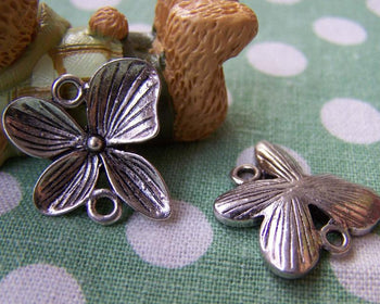 Accessories - 10 Pcs Antique Silver Butterfly Flower Connector Charms 20x20mm A1022