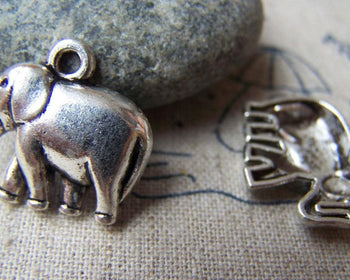 Accessories - 10 Pcs Antique Silver Elephant Charms 19mm A1199