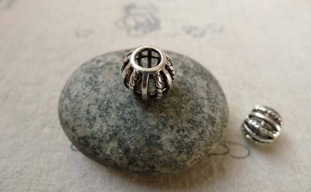 Accessories - 10 Pcs Antique Silver Filigree Coiled Ball Beads 9x11mm A6444