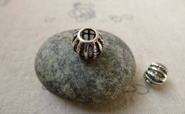 Accessories - 10 Pcs Antique Silver Filigree Coiled Ball Beads 9x11mm A6444