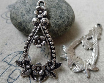 Accessories - 10 Pcs Antique Silver Filigree Flower Chandelier Earring Drops Pendant Charms 25x43mm  A6338