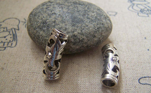 Accessories - 10 Pcs Antique Silver Filigree Flower Curved Tube Connectors 7x20mm A2202
