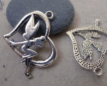 Accessories - 10 Pcs Antique Silver Filigree Heart Fairy Angel Charms 25x32mm A7399