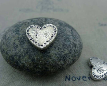 Accessories - 10 Pcs Antique Silver Heart Beads 11x13mm  Double Sided A917