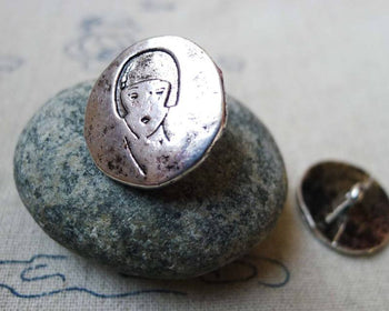 Accessories - 10 Pcs Antique Silver Japanese Girl Metal Buttons Charms 20mm A5477