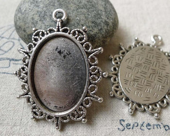 Accessories - 10 Pcs Antique Silver Oval Cameo Base Settings Match 18x25mm Cabochon  A6532