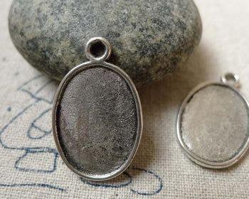 Accessories - 10 Pcs Antique Silver Oval Cameo Bezel Base Settings Double Sided Match 13.5x19mm Cameo A6395