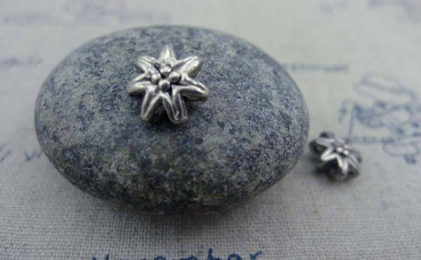 Accessories - 10 Pcs Antique Silver Rondelle Flower Beads 9x9mm A1081
