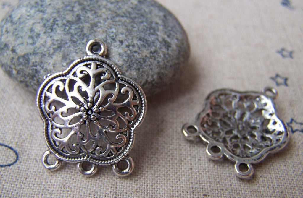 Accessories - 10 Pcs Antique Silver Swirly Flower Chandelier Earring Drops Pendant Charms  20x22mm A2825