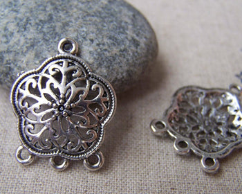 Accessories - 10 Pcs Antique Silver Swirly Flower Chandelier Earring Drops Pendant Charms  20x22mm A2825