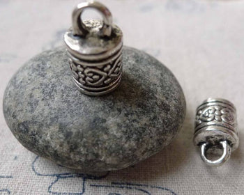 Accessories - 10 Pcs Antique Silver Textured Flower Tassel Caps Cord Ends 10x16mm A6833