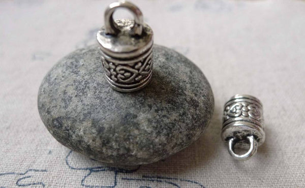 Accessories - 10 Pcs Antique Silver Textured Flower Tassel Caps Cord Ends 10x16mm A6833