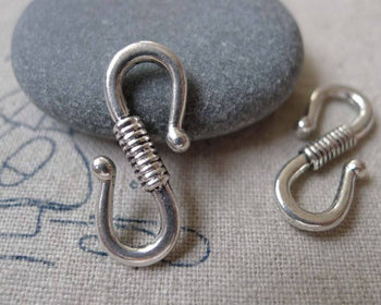Accessories - 10 Pcs Antique Silver Textured S Hook Clasps 9x24mm  A7052