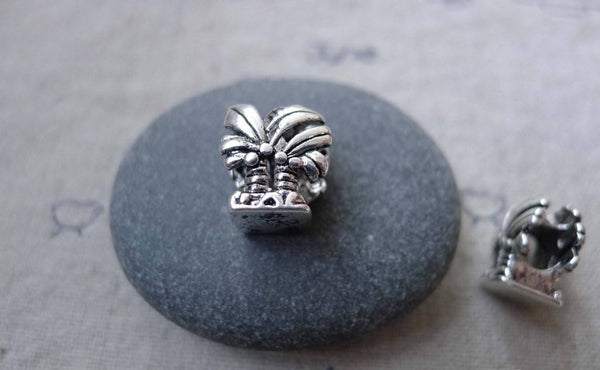 Accessories - 10 Pcs Antique Silver Tone Brass Coconut Tree Large Hole Beads  10x12mm A7693