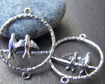 Accessories - 10 Pcs Antique Silver Two Swallow Birds Ring Connector Charms 27x34mm A1266