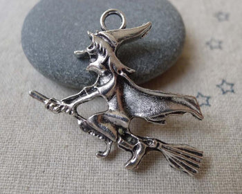 Accessories - 10 Pcs Antique Silver Wicked Witch Broom Charms 35x38mm  A7317