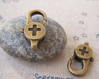 Accessories - 10 Pcs Antiqued Bronze Cross Lobster Clasps 14x28mm A5270
