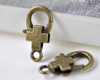 Accessories - 10 Pcs Antiqued Bronze Cross Lobster Clasps 16x28mm A5984