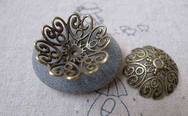 Accessories - 10 Pcs Antiqued Bronze Filigree Flower Bead Caps 10x27mm A7278