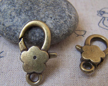Accessories - 10 Pcs Antiqued Bronze Flower Lobster Clasps 13x27mm A2260