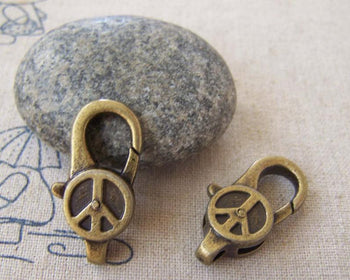 Accessories - 10 Pcs Antiqued Bronze Peace Symbol Lobster Clasps 14x28mm A5256