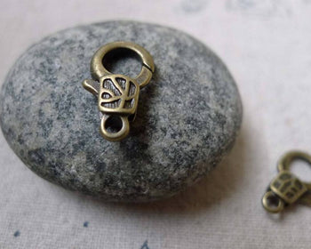 Accessories - 10 Pcs Antiqued Bronze Textured Lobster Clasps 9x17mm A6128