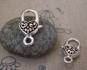 Accessories - 10 Pcs Antiqued Silver Tibetan Silver Heart Lobster Clasps 14x26mm A5198