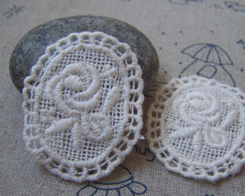 Accessories - 10 Pcs Beige Cream Color Filigree Floral Oval Cotton Lace Doily 30x37mm A4847