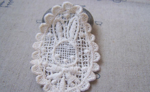 Accessories - 10 Pcs Beige Cream Color Filigree Floral Rabbit Cotton Lace Doily 50x70mm A4844