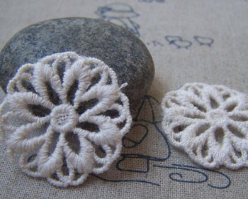 Accessories - 10 Pcs Beige Cream Color Filigree Floral Round Cotton Lace Doily 30mm A4845