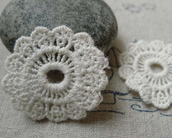 Accessories - 10 Pcs Beige Cream Color Filigree Floral Round Cotton Lace Doily 30mm A6472