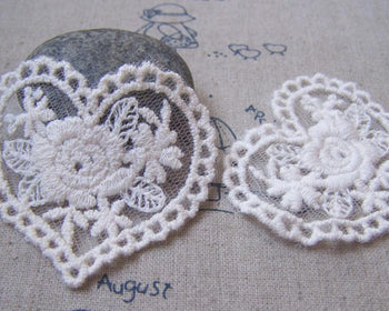 Accessories - 10 Pcs Beige Filigree Floral Heart Cotton Lace Doily 50x55mm A4838