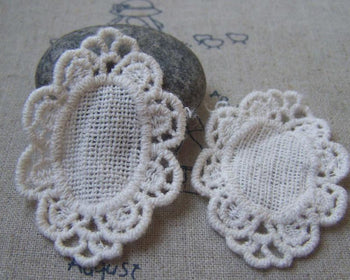 Accessories - 10 Pcs Beige Filigree Floral Oval Cotton Lace Doily Base Setting Match 18x25mm A4852