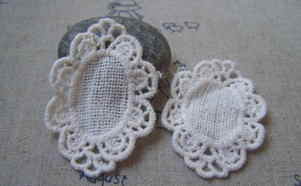 Accessories - 10 Pcs Beige Filigree Floral Oval Cotton Lace Doily Base Setting Match 18x25mm A4852