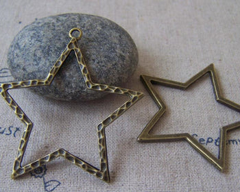 Accessories - 10 Pcs Bronze Star Frame Charms  Textured Pendants 42mm  A4156