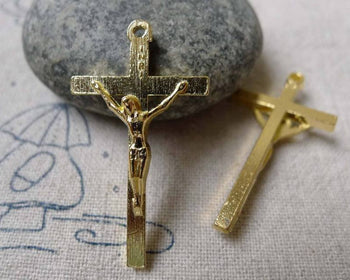 Accessories - 10 Pcs Gold Crucifix Cross Pendants Jesus Charms 18x35mm A6730